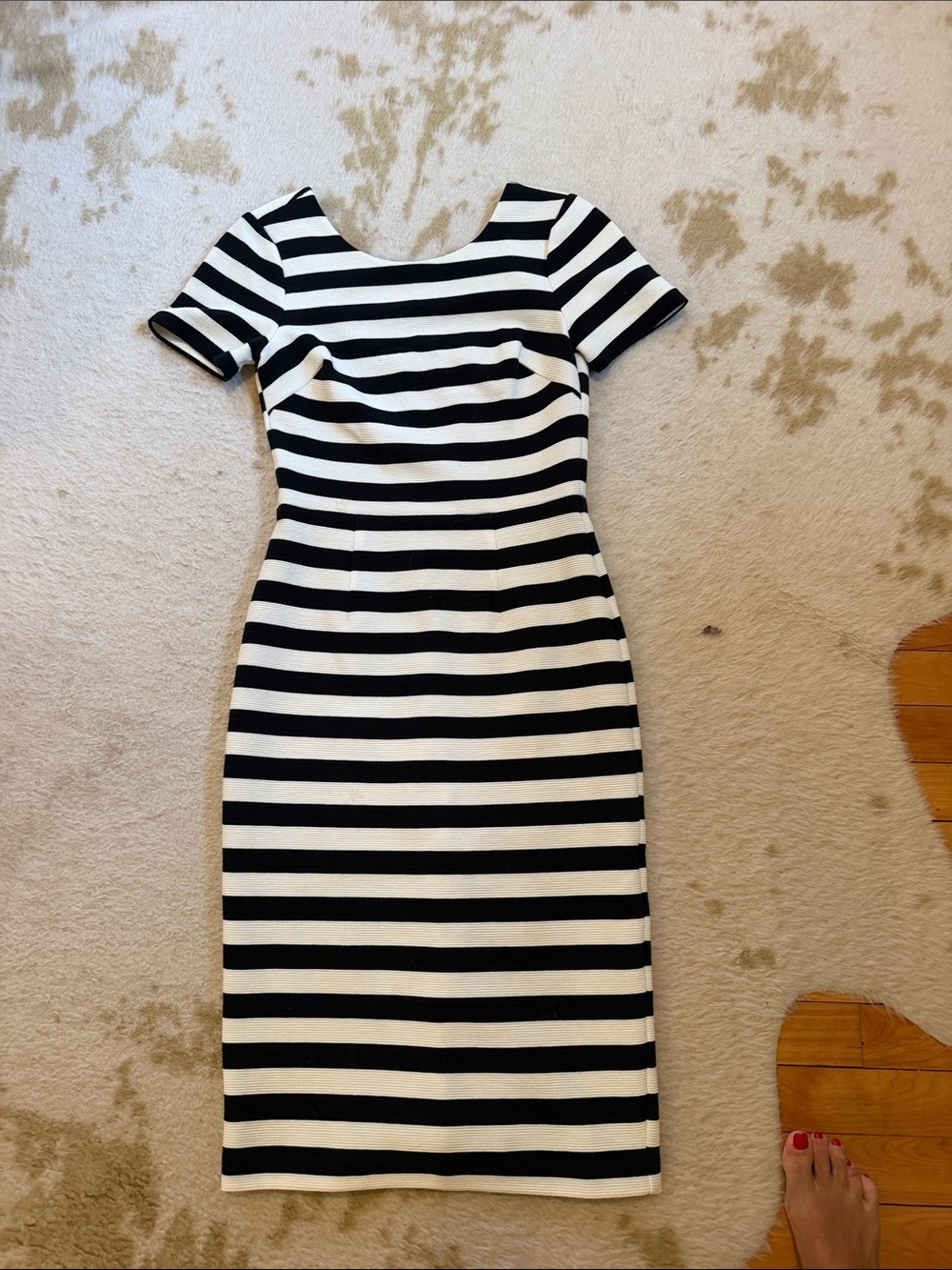 Boden Black and White Striped Short Sleeve Sheath Dress